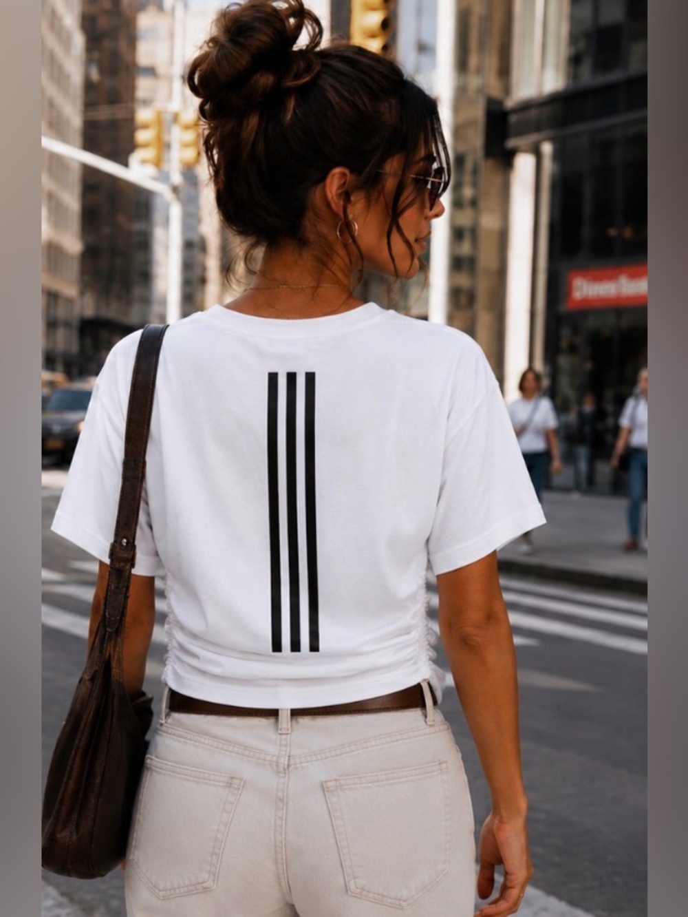 adidas White Ruched Crop Tee with Black Logo EXACTLY AS PICTURED ❤️ - Picture 2 of 11